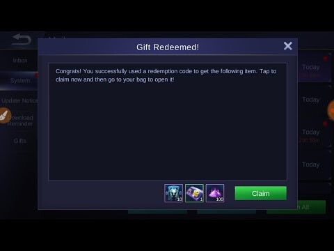 REDEMPTION CODE PART 3 IN MOBILE LEGENDS