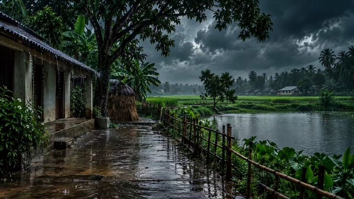 বৃষ্টি নামলেই গ্রামটা যেন পুরোনো কোনো গল্প হয়ে যায়… 🌧️🌿🖤