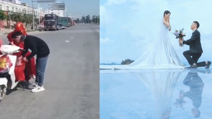 Vì phong tục địa phương không thể thay đổi ngày cưới, chú rể một mình đón cô dâu về nhà, suốt chặng 