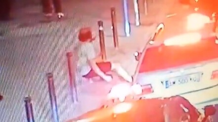 A man fell from a great height, and his buttocks landed right on the pole below.