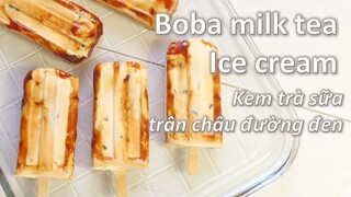 Kem trà sữa trân châu đường đen, làm trân châu để lạnh không bị cứng | Boba ice cream (no churn)