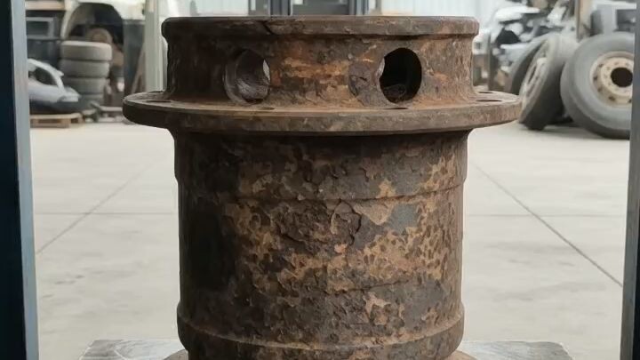 This Massive Truck Wheel Hub Gets Completely Flattened 🔥 #MetalCrushing #HydraulicPress