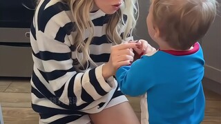 Mom patiently comforts a crying child