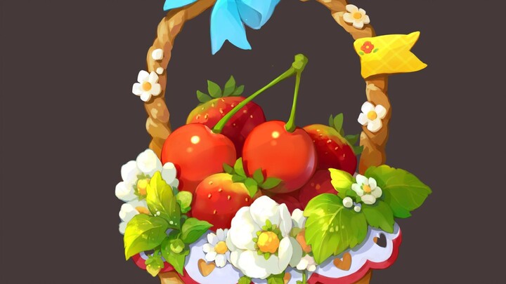 (Lukisan) Proses Pengecatan Keranjang Buah Kecil Cherry Strawberry Barang Hias Kecil