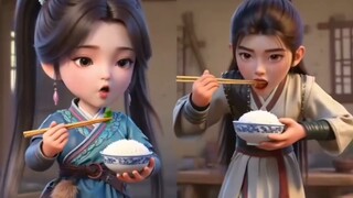 Mei Ning with twin ponytails shows off her cooking skills