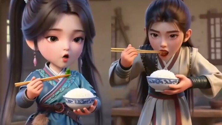 Mei Ning with twin ponytails shows off her cooking skills