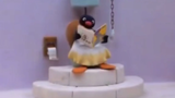 The penguin went to the toilet and was scolded