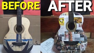 GUITAR RESTORATION USING MAGAZINES DIY vlog 58 //Paano pagandahin ang gitara gamit magazine//