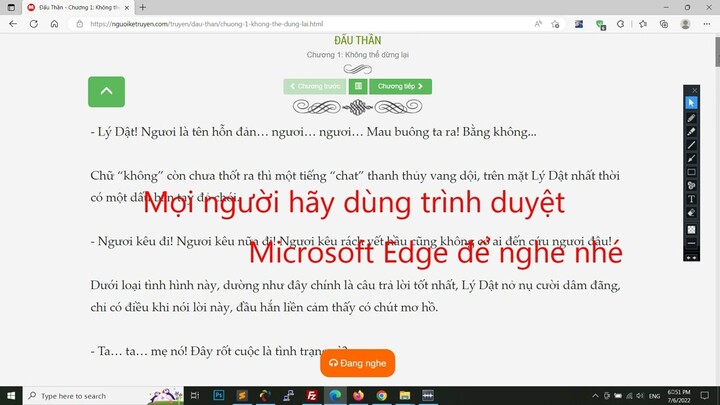 Nghe mọi trên nguoiketruyen.com bằng trình duyệt Microsoft Edge