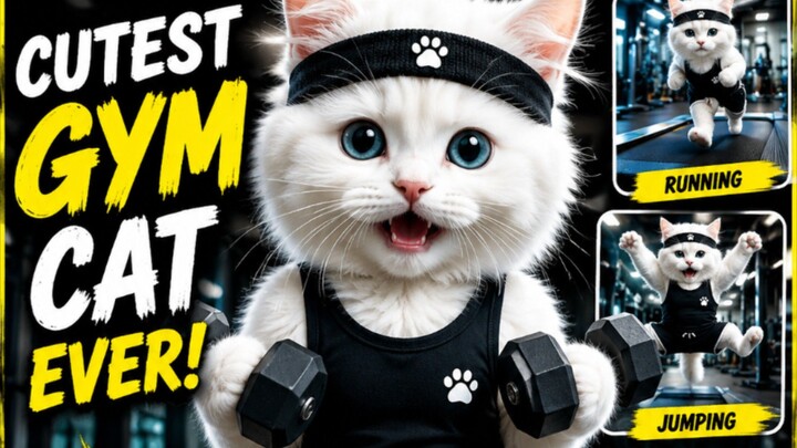 The Cutest Gym Cat Ever! 🐱💪 | From Treadmill to Dumbbells 🏋️🔥
