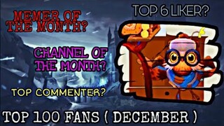 TOP 100 FANS FOR DECEMBER ( PASOK KA KAYA? )