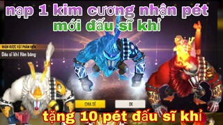 Free fire max| nạp kim 1 cương nhận ngay trợ thủ mơi đấu sĩ khỉ miễn phí, tặng 10 trợ thủ miễn phí