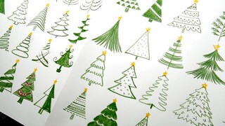 【100系列】画100棵圣诞树！圣诞树到底能画出多少不同样式？手绘贺卡必备。圣诞节快乐！新年快乐！松树简笔画画法
