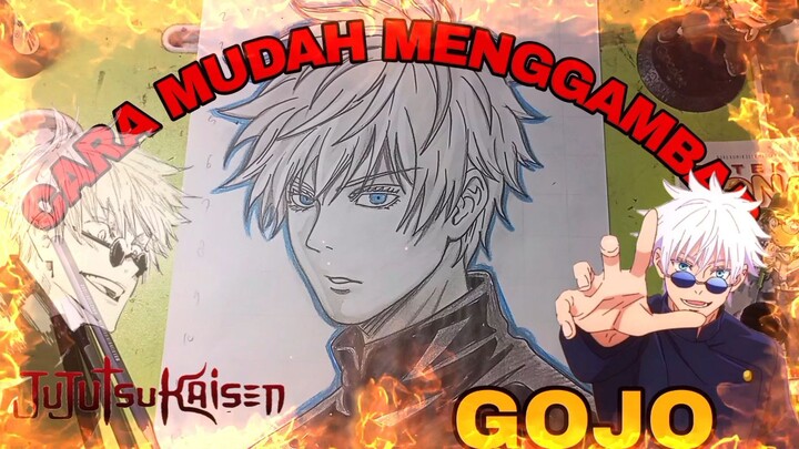 cara yg sangat mudah menggambar anime jujutsu kaisen, gojo