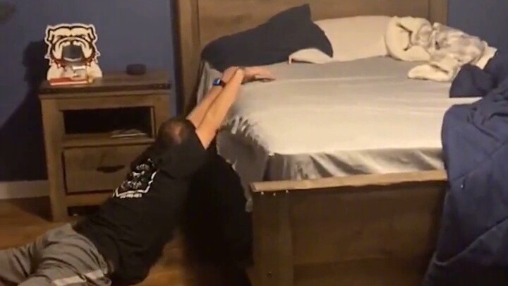 Dad skillfully imitates his 12-year-old son getting up and going to school every day