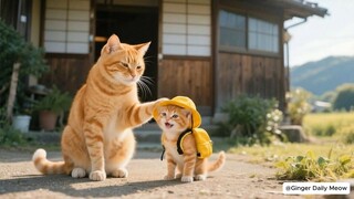 Ginger Kitten Had Her Breakfast Stolen by a Stray Cat