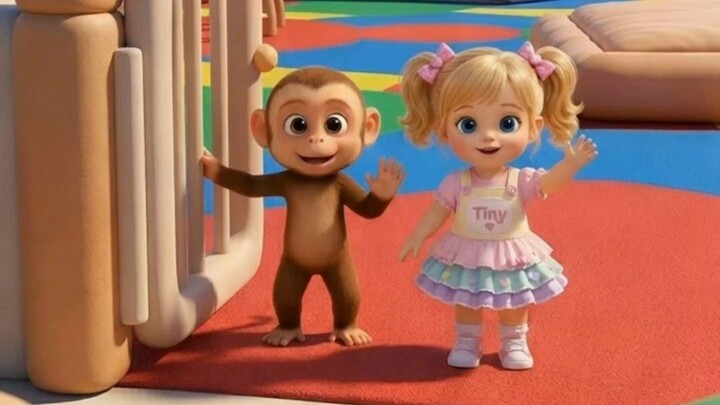 Tiny & Five Little Monkeys! 🐒🌈 | Fun 5 to 1 Counting Song
