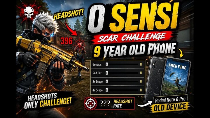 Free Fire: 0 Sensitivity SCAR Challenge on a 7-Year-Old Phone 😳