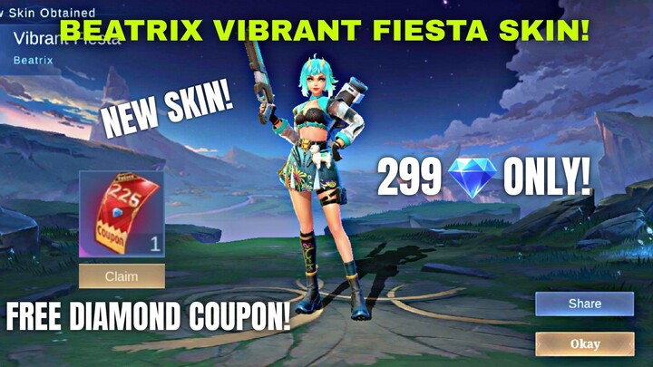 NEW BEATRIX SPECIAL SKIN "VIBRANT FIESTA" MLBB! CLAIM FREE DIAMOND COUPON