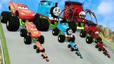 Big & Small Monster Trucks: McQueen vs Thomas the Train vs Charles vs DOWN OF DEATH | BeamNG.Drive