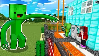 GREEN RAINBOW FRIEND Mikey vs Security House - Minecraft gameplay by Mikey and JJ (Maizen Parody)