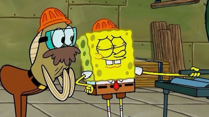 SpongeBob saw that the construction was too dangerous and demonstrated the correct method to the wor