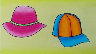 Cara menggambar dan mewarnai topi || Belajar menggambar dan mewarnai dengan crayon
