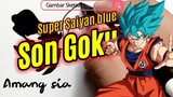 Menggambar sketsa Son Goku super saiyan blue.