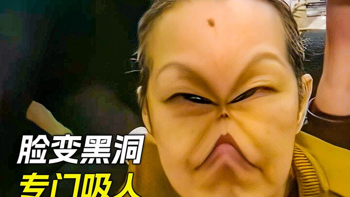 Whenever the old man gets angry, his face turns into a black hole and sucks the young man in.