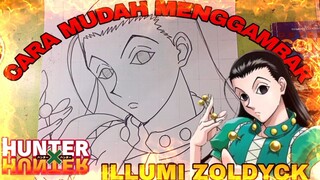 cara mudah menggambar anime Hunter x Hunter, illumi zoldyck
