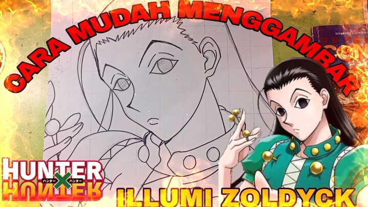 cara mudah menggambar anime Hunter x Hunter, illumi zoldyck