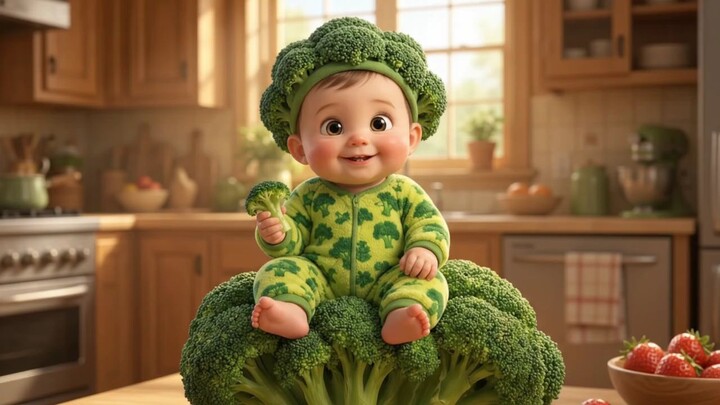 Cute Broccoli Baby in the Kitchen! 🥦✨ | Cute AI Animation