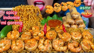 ASMR EATING SPICY INDOMIE MI GORENG GARLIC SHRIMP EGG ROLLS HOT CHILI CUCUMBER 먹방 Mukbang Sounds