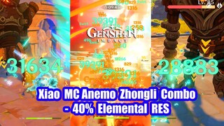 Genshin Impact - Xiao MC Anemo Zhongli Combo Damage Test - Decrease 40% Elemental RES