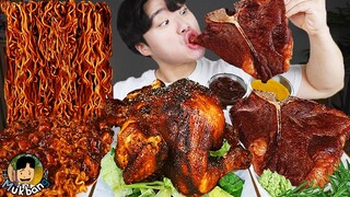 ASMR MUKBANG 직접 만든 양념 치킨먹방! 스테이크 짜파게티 레시피 & 먹방 FRIED CHICKEN AND BLACK BEAN NOODLES EATING SOUND!