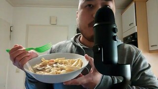 Dutch ASMR Creamy Shrimp Alfredo Pasta [ENG Subtitles]  - Eating Sounds & Mouth Sounds
