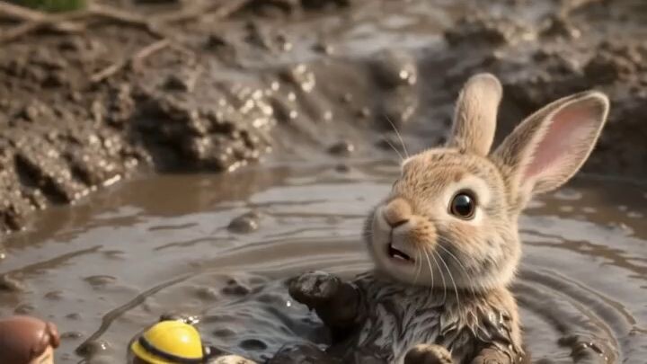 🐰 Tiny Bunny Trapped in Mud… Giant Hand Rescue! 🦾❤️