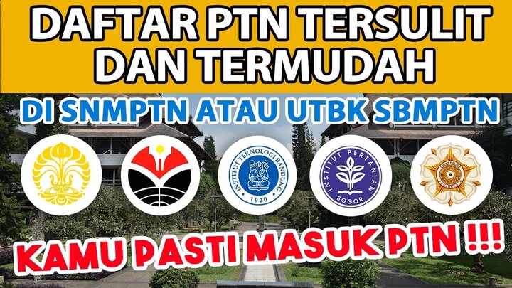 Daftar PTN Tersulit dan Termudah di SNMPTN atau UTBK