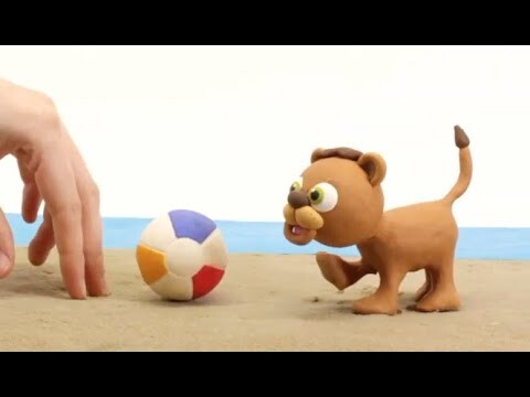 Lion playing soccer cartoon for children - BabyClay