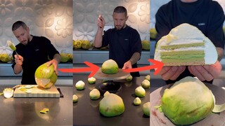 اصنعي كعكة على شكل جوز هند باستخدام جوز هند طازج، بحيث يكون المظهر الخارجي مطابقًا للحقيقي بنسبة 100