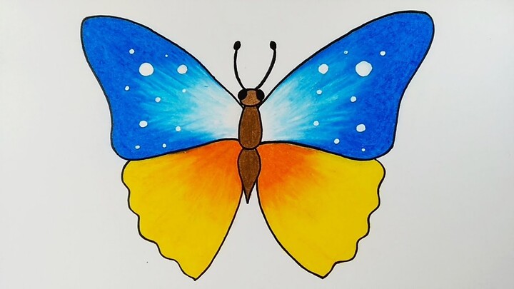 Menggambar dan mewarnai kupu kupu || Cara mewarnai gradasi dengan crayon