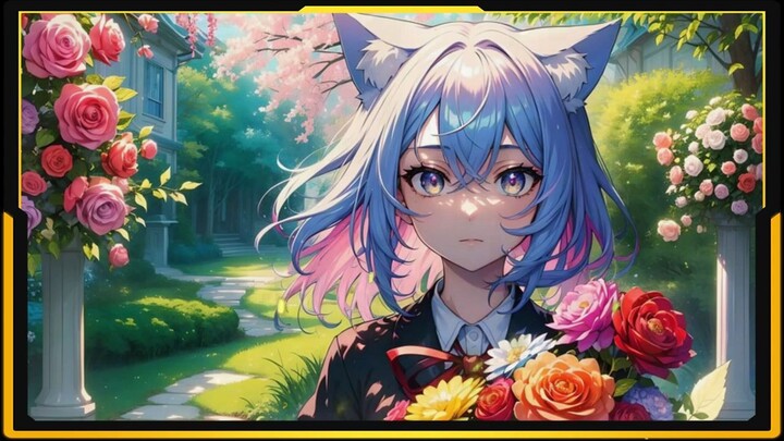 Menina gato com flores de Anime - Henfurt - Música relaxante