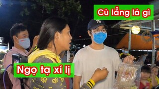 DIVA Cát Thy nói tiếng Hoa với TRAI ĐẸP Hàn Quốc mua bánh tráng trộn