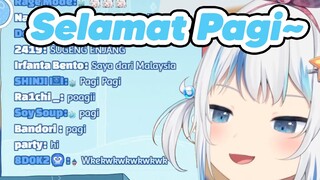 Gura menyambut fans indonesia dengan "Selamat Pagi"