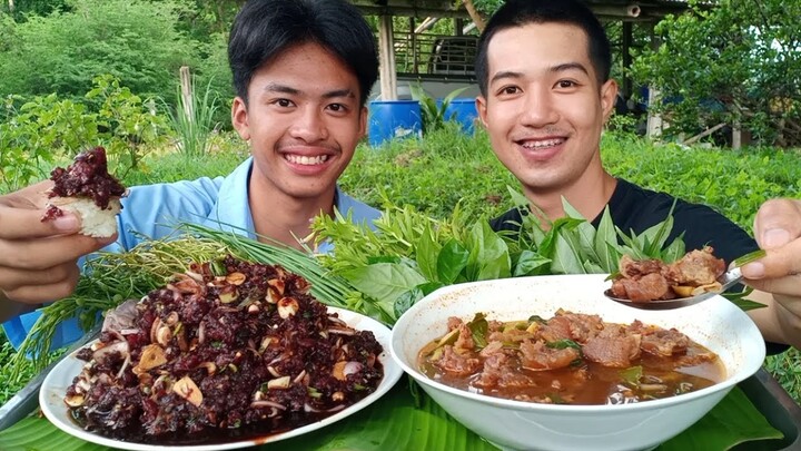 ส้าจิ้น อ่อมเนื้อ สูตรเหนือกินกับข้าวเหนียวและผักบ้านๆลำขนาด.