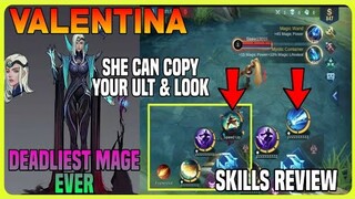 VALENTINA SKILLS REVIEW | She Can Copy ULT & Looks | Upcoming Mage 110 | MLBB