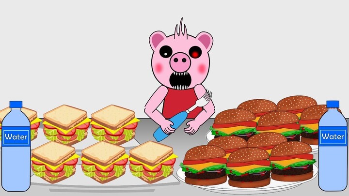 Animated Mukbang ASMR eat many BURGERS AND SANDWICHES - PIGGY