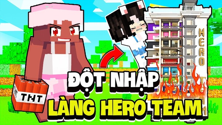 MIKE ĐEN THỬ THÁCH 24H ĐỘT NHẬP LÀNG HERO TEAM | MIKE ĐEN PHÁ HỦY NHÀ MÈO SIMMY TRONG MINECRAFT