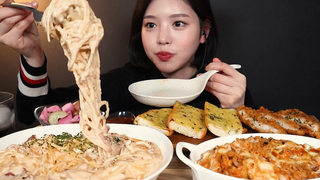 SUB) 🥘 (ft&) bacon cream pasta cheese doria mukbang ASMR