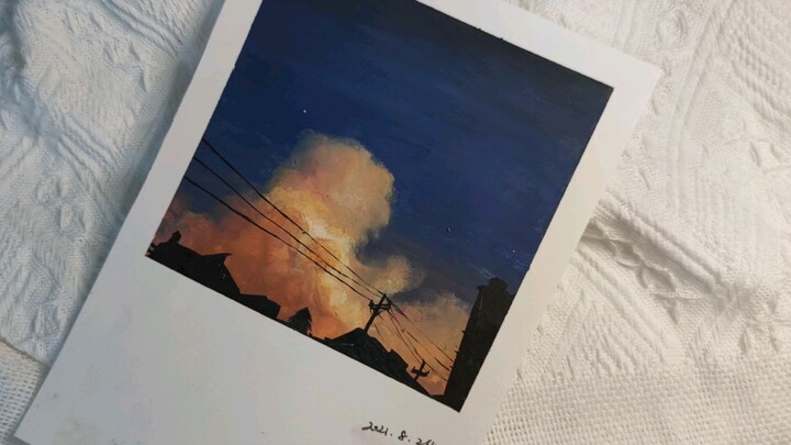 [ภาพวาดสีชอล์ก] ก้อนเมฆยามอาทิตย์อัสดง